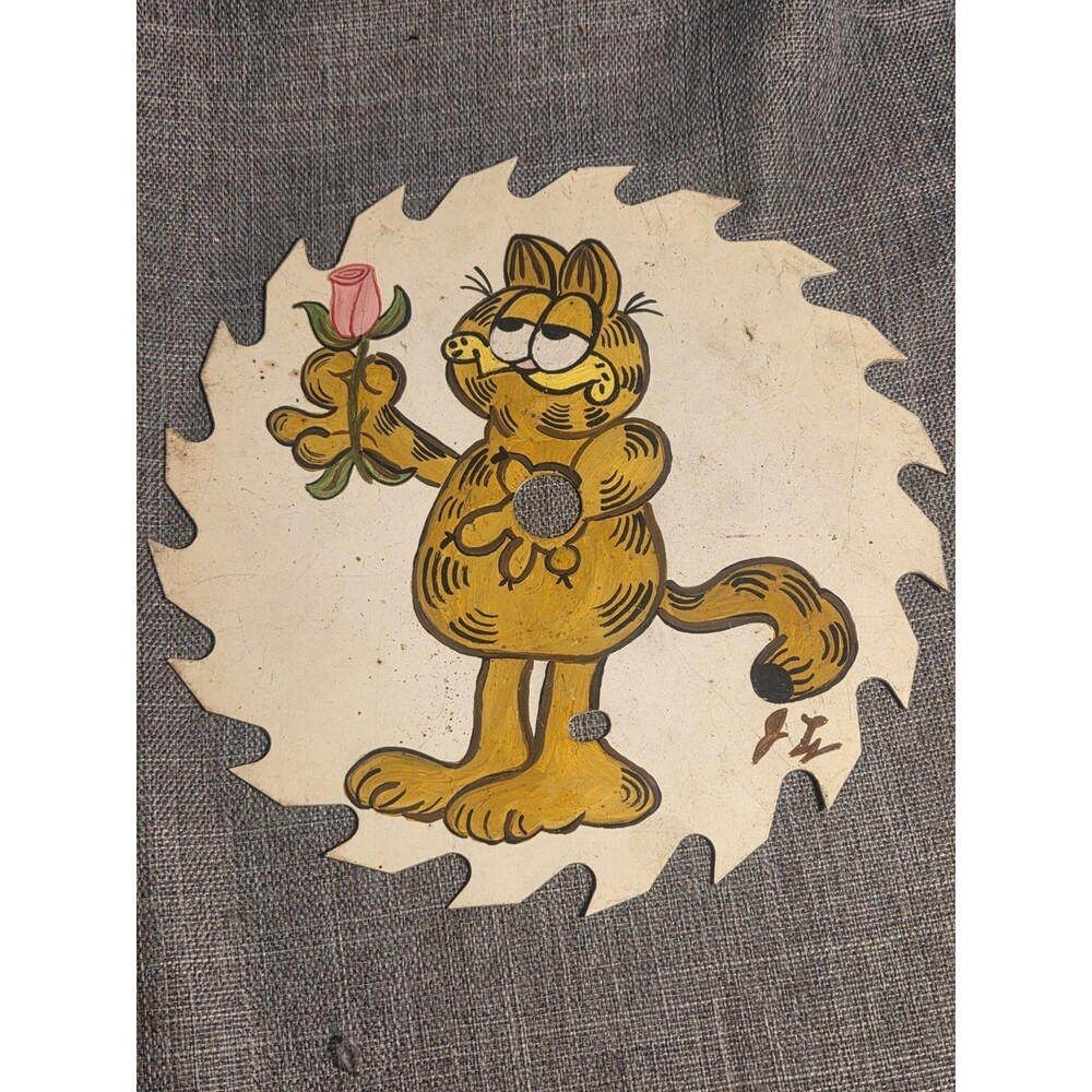 Garfield Hand Painted Metal Saw Blade Art Wall Hanging Charming Cat 7 Inch